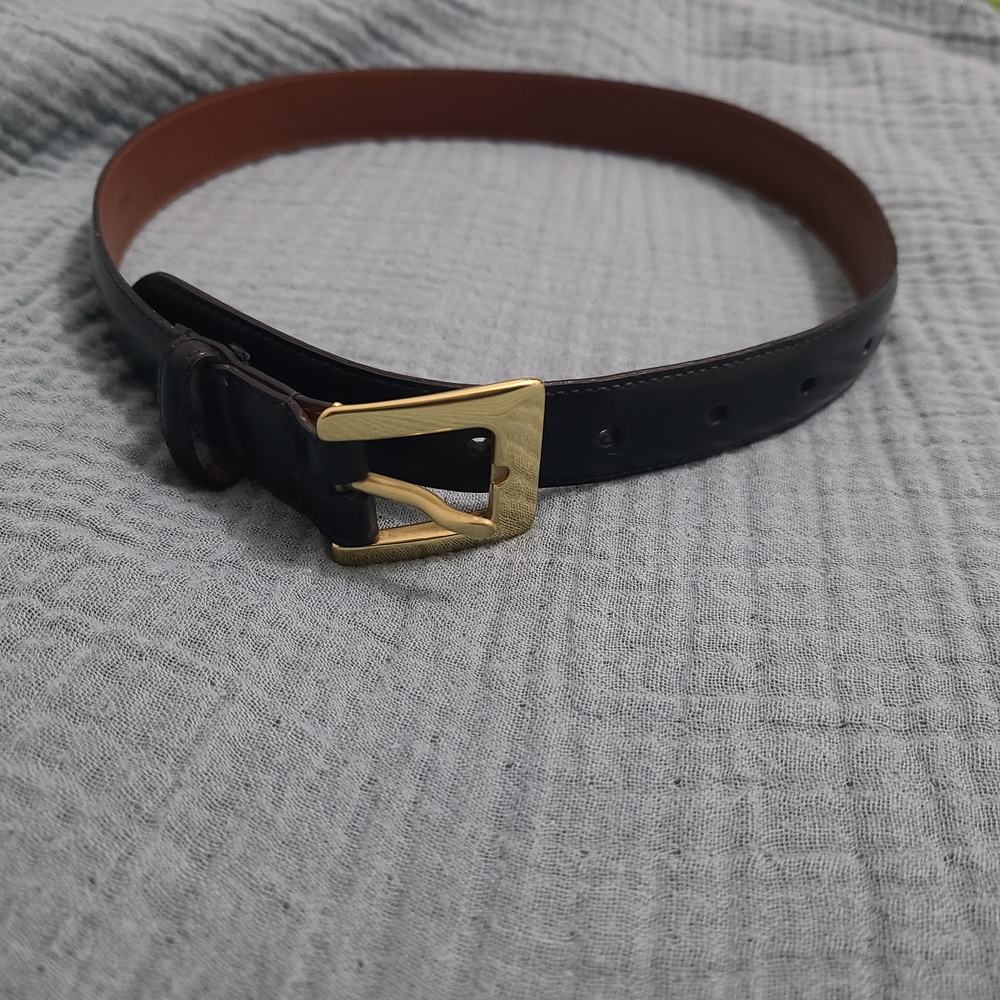 Vintage Coach Elegant Black Leather Belt with Gold Buckle